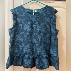 Laura Conrad women’s XL top, blue floral lace blouse, boho chic shirt